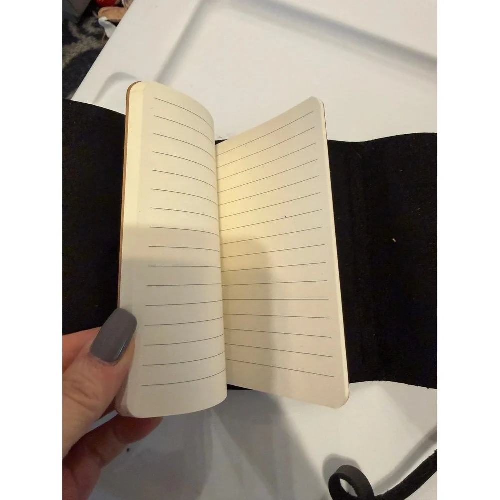 Portland Leather Goods Black Leather Wrap Journal Turquoise Stone Button Accent